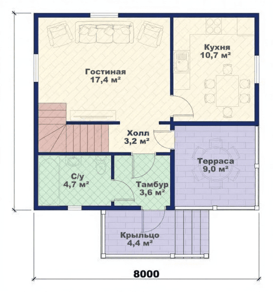 Каркасный дом Комфорт с мансардой 8х7 Каркасный дом Комфорт с мансардой 8х7
