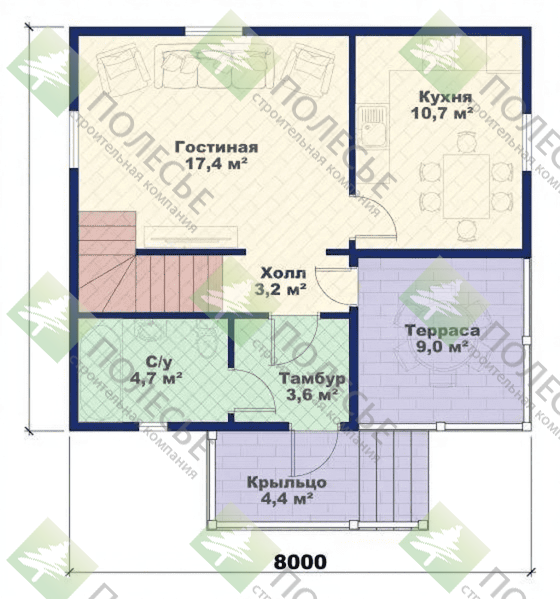 Каркасный дом Комфорт с мансардой 8х7
