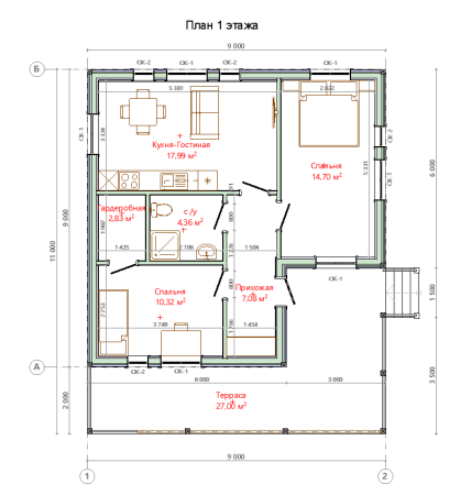 Каркасный дом Стиль 9х11