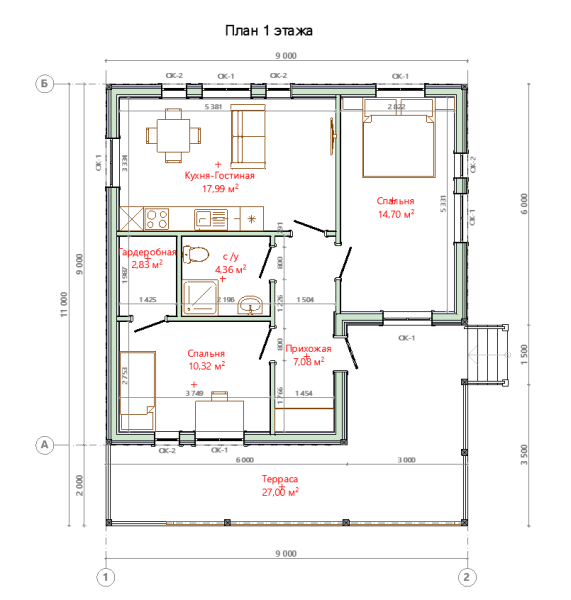 Каркасный дом Стиль 9х11