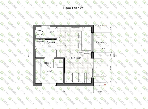 Каркасная баня Комета Барн 5x6