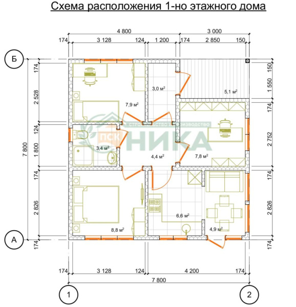 Каркасный дом Андромеда 8x8 Каркасный дом Андромеда 8x8