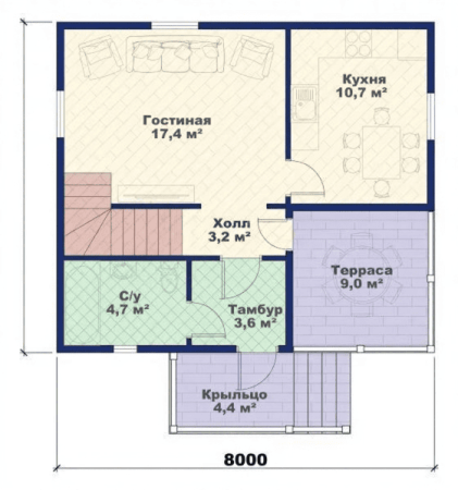 Каркасный дом Комфорт с мансардой 8х7 Каркасный дом Комфорт с мансардой 8х7