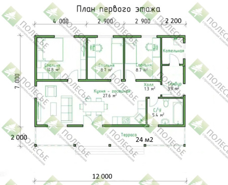 Каркасный дом Дубрава 9x12