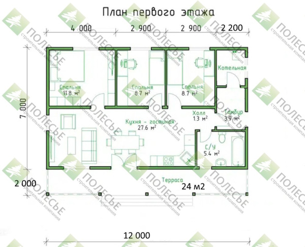 Каркасный дом Дубрава 9x12