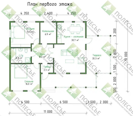 Каркасный дом Красивый 10x11