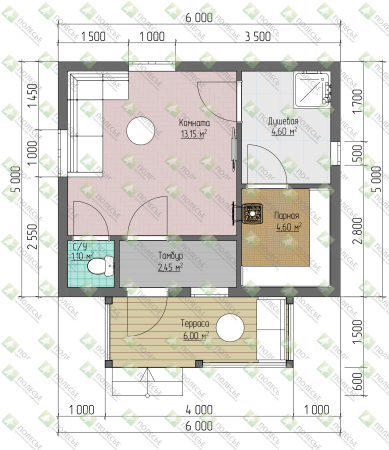 Каркасная баня Елена 6x5
