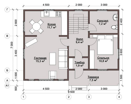 Каркасный дом Подмосковье - 3 7х9