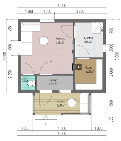 Каркасная баня Елена 6x5 Каркасная баня Елена 6x5