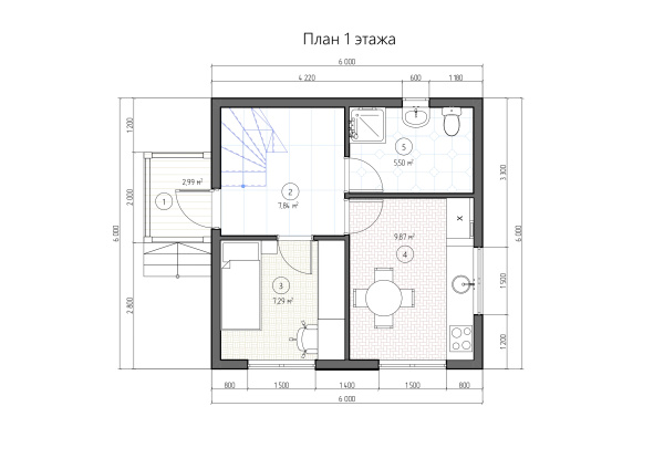 Каркасный дом Барн 6x6