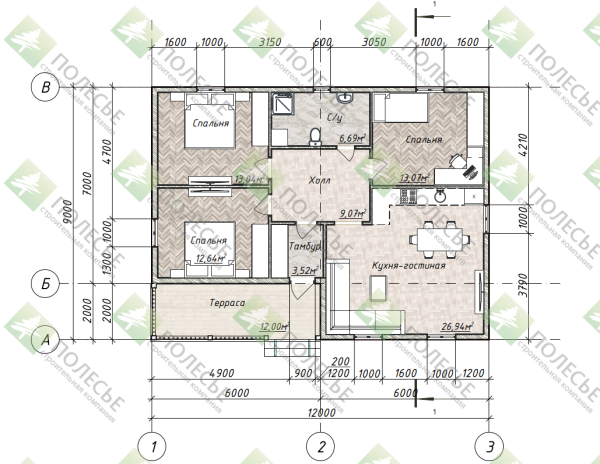 Каркасный дом Комфорт - 4 9х12