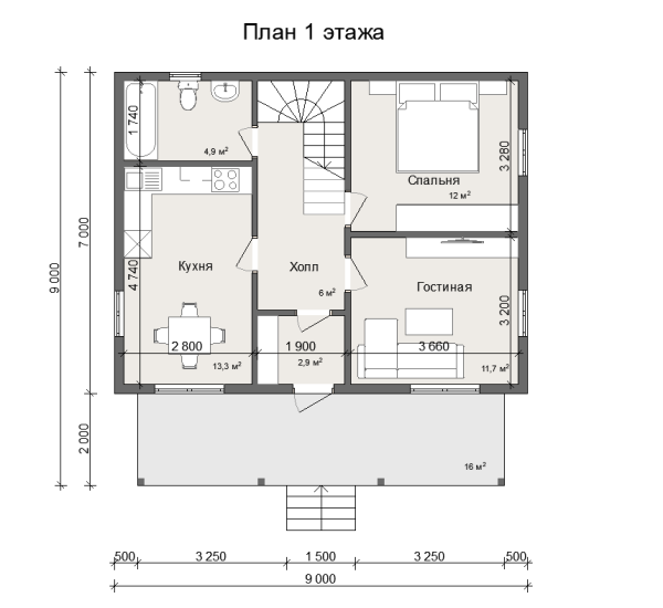 Каркасный дом Подмосковье-2 9х9