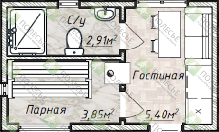 Каркасная баня Изумруд 3x5