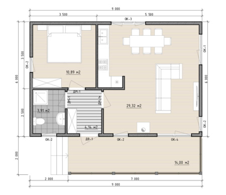 Каркасный дом Комфорт -3 6х9
