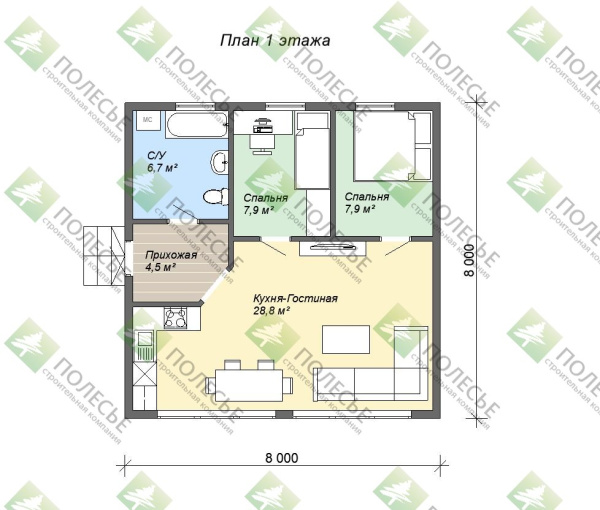 Каркасный дом Хамелеон 8х8