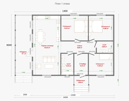 Каркасный дом Клондайк 9x14