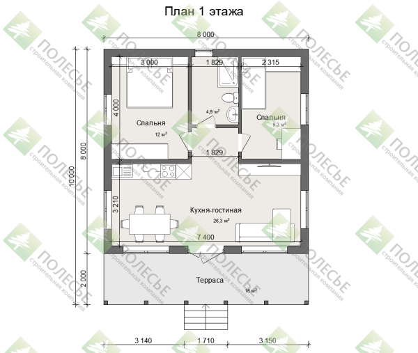 Каркасный дом Фаворит 8х10
