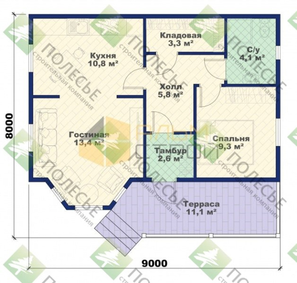Каркасный дом Мечтатель 9x8