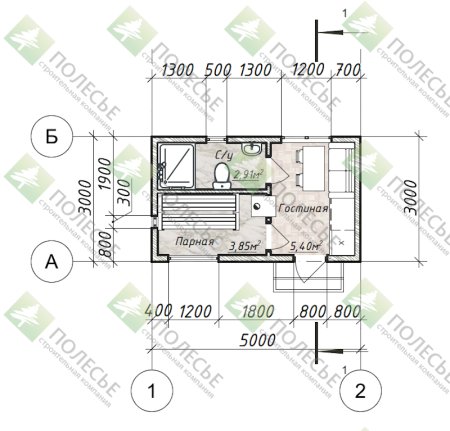 Каркасная баня Изумруд 3x5