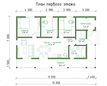 Каркасный дом Дубрава 9x12