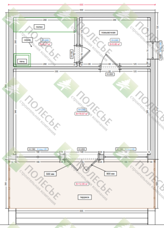 Каркасная баня Орбита 6x6 с верандой
