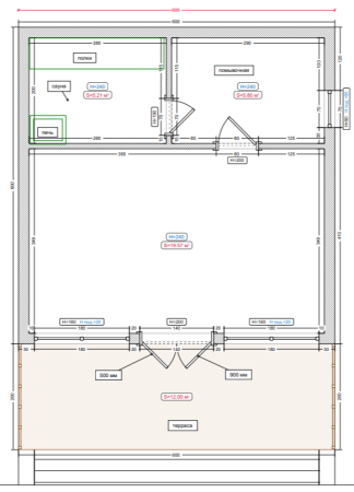 Каркасная баня Оптима 6x6 с верандой Каркасная баня Оптима 6x6 с верандой