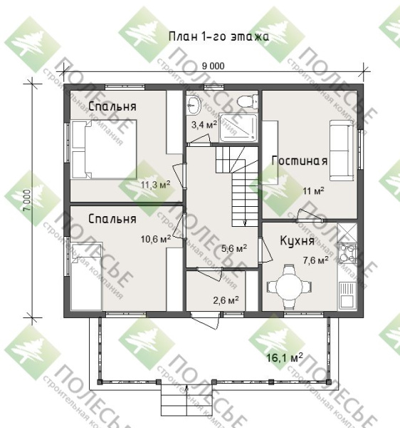 Каркасный дом Семейный-2 9x9