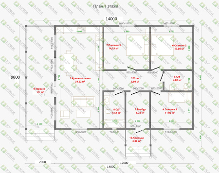 Каркасный дом Клондайк 9x14