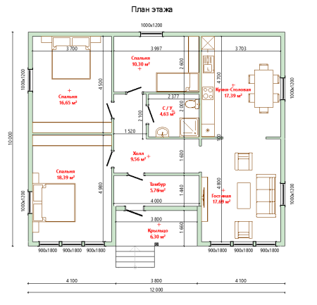 Каркасный дом Комфорт 10х12