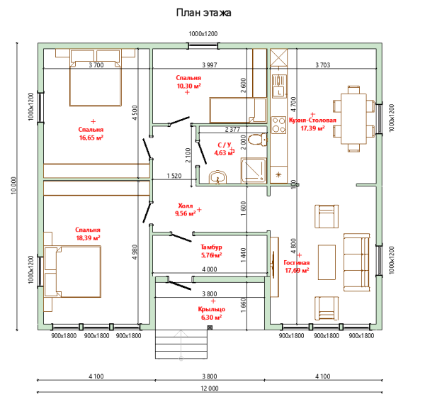 Каркасный дом Комфорт 10х12