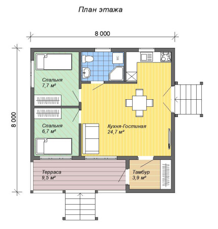 Каркасный дом Звезда 8х8