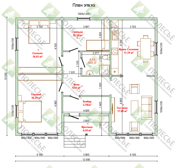 Каркасный дом Комфорт 10х12