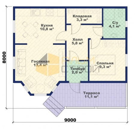 Каркасный дом Мечтатель 9x8 Каркасный дом Мечтатель 9x8