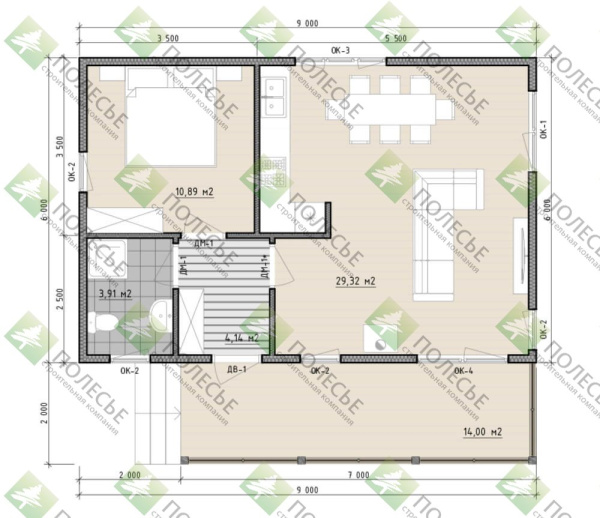 Каркасный дом Комфорт -3 6х9